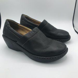 Born Black Leather Toby Wedge Heel Slider Clogs